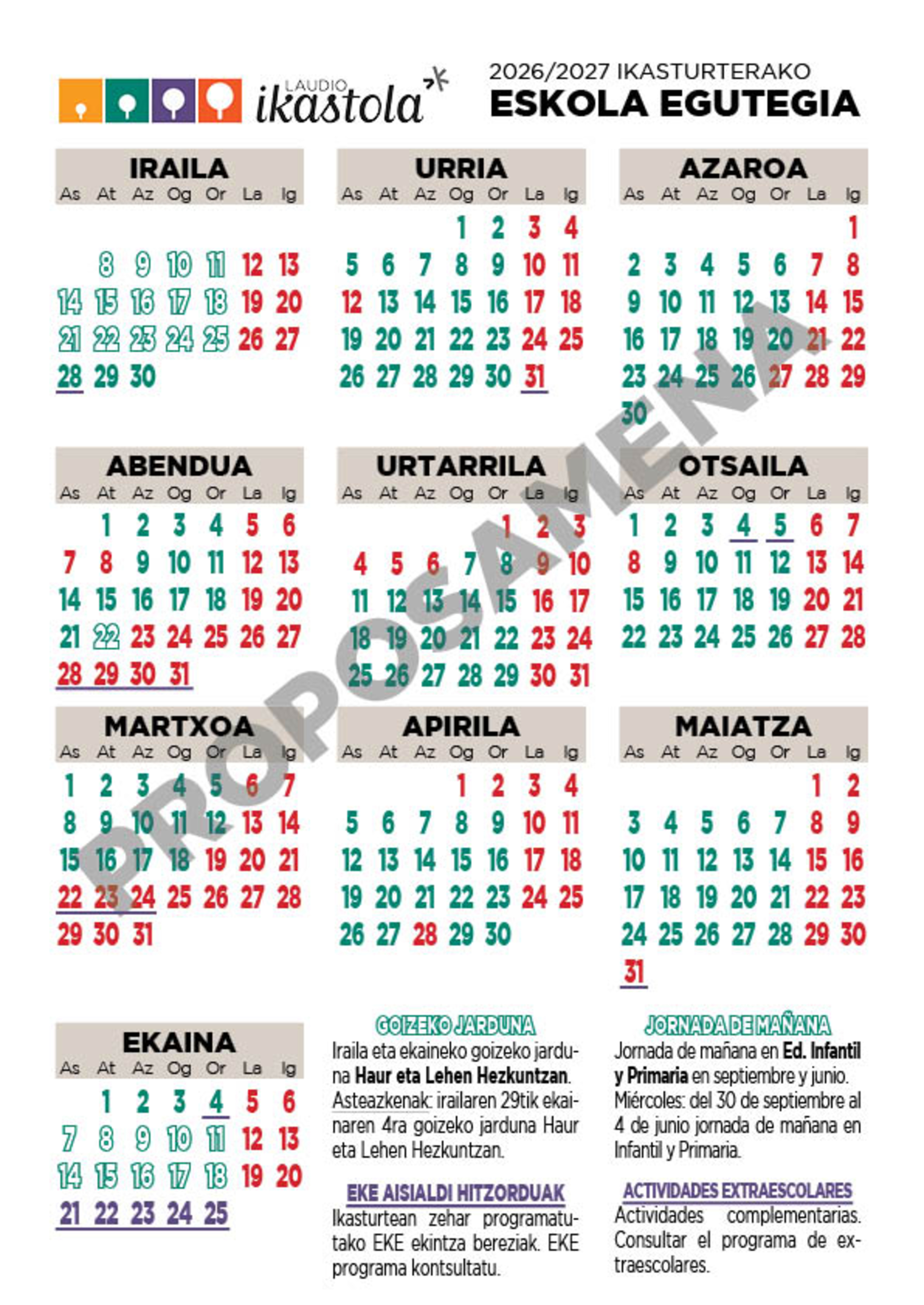 2026/27 eskola egutegi proposamena